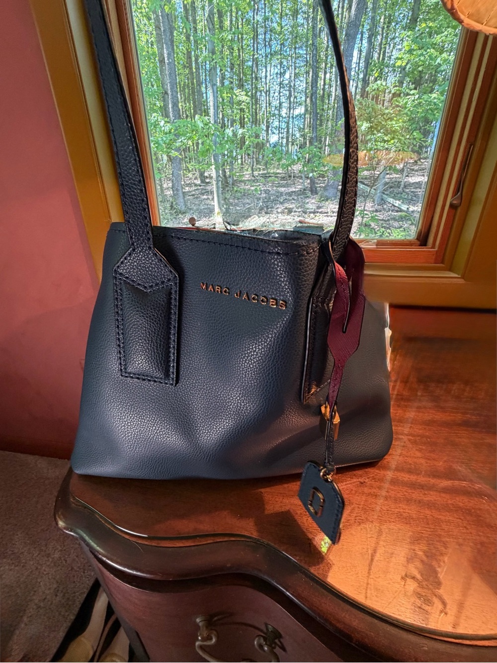 Marc Jacobs Navy Pebbled Leather Hobo with Burgundy Charm